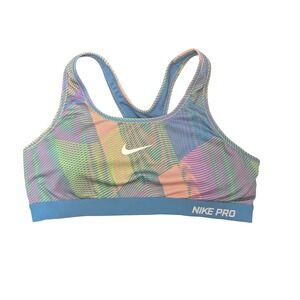 Nike Pro Sports Bra Geometric Print‎ Teal Pink Purple Athletic Top Large